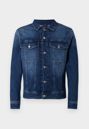 Ανδρικό μπλε τζιν μπουφάν με κουμπιά μπροστά, δύο τσέπες στο στήθος με κουμπιά και μακριά μανίκια.