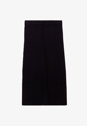 Zwarte geribbelde kokerrok met een rechte pasvorm en een gladde textuur. Voorzien van een hoge tailleband voor een aangesloten look.