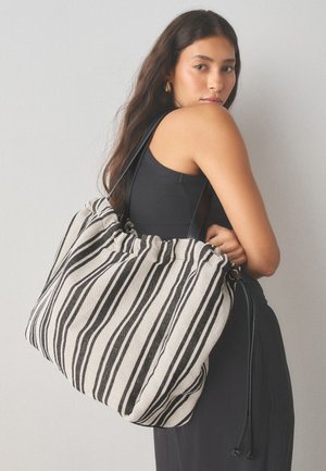 Next, DRAWSTRING STRIPE SHOULDER BAG . - Håndtasker - black white