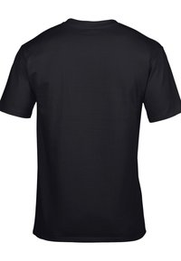 Camiseta negra de manga corta hecha de una suave tela de algodón, con un clásico cuello redondo y un diseño simple y sin adornos.