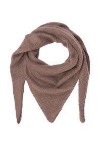 Brauner dreieckiger Schal aus weichem, strukturiertem Stoff, mit spitzen Enden und locker gewickeltem Design.