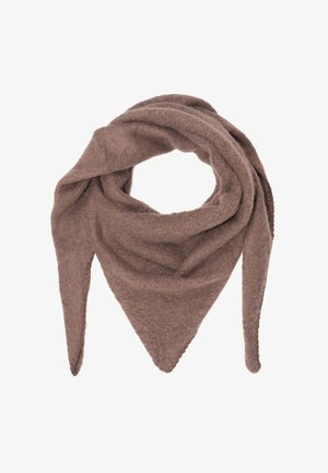 Brauner dreieckiger Schal aus weichem, strukturiertem Stoff, mit spitzen Enden und locker gewickeltem Design.