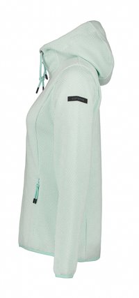 Sweat à capuche zippé texturé vert menthe clair avec cordons, fermeture éclair sur la poche latérale et patch logo noir sur la partie supérieure de la manche.