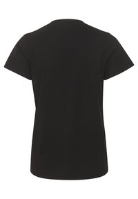 Schwarzes T-Shirt mit kurzen Ärmeln und Rundhalsausschnitt. Hergestellt aus weichem Stoff mit glatter Textur, ausgestattet mit einem einfachen, klassischen Design ohne Muster.