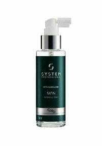 System Professional Man Intensive Tonic haarbehandeling fles, donker groene verpakking, witte pompdispenser, inhoud 100 ml.