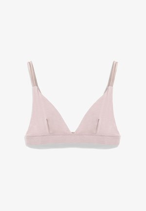 Hellpinkes Dreieck-Bralette mit dünnen Trägern, weichem Stoff und nahtlosem Design. Verfügt über ein breites Unterband für Unterstützung.