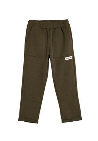 Olivgrüne Jogginghose aus weichem Material, mit einem elastischen Bund, zwei großen Vordertaschen und einem "ENJOY 90's"-Label.