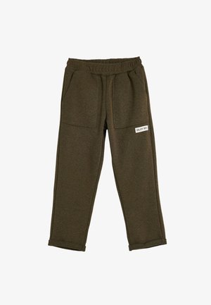 Olijfgroene sweatpants van zachte stof, met een elastische tailleband, twee grote voorzakken en een label "ENJOY 90's".