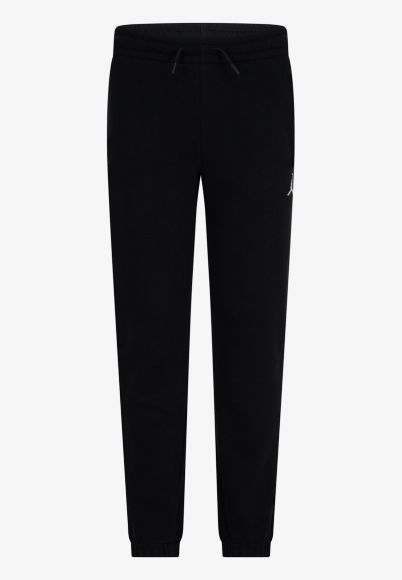 Pantalons de jogging noirs en tissu doux, avec une taille élastique et un cordon de serrage, des jambes fuselées et un accent logo blanc sur la cuisse.