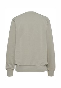 Lichtgroene sweatshirt met een ronde halslijn, ribbelmanchetten en -zoom. Glad oppervlak zonder zichtbare patronen of details op de achterkant.