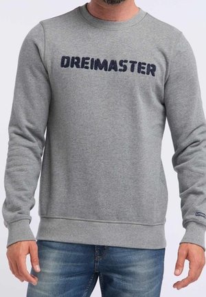 Grijze sweatshirt met een ronde hals, met het woord "DREIMASTER" in donkerblauw over de borst. Geribbelde manchetten en zoom.