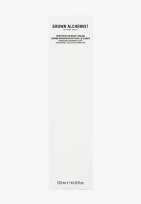 Opakowanie kremu do ciała regenerującego, prostokątne, matowe białe, z czarnym tekstem zawierającym nazwę produktu i szczegóły, o pojemności 120 ml / 4 US fl oz.