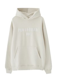 Felpa beige con tasca frontale, polsini a coste e la scritta "PULL&BEAR PB" stampata in lettere bianche in rilievo sul petto.