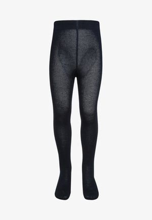 Zwarte ondoorzichtige panty gemaakt van rekbaar materiaal. Beschikt over een naadloos ontwerp met een brede tailleband en een zachte textuur door het hele product.