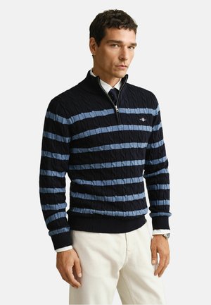 STRIPED CABLE KNIT HALF-ZIP  - Trui - evening blue