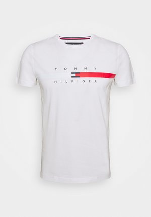 GLOBAL STRIPE CHEST TEE - T-shirt z nadrukiem - white