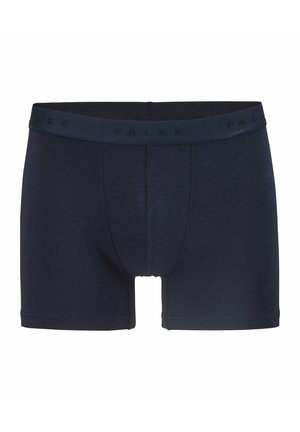 Donker marineblauwe boxershorts van zacht materiaal, met een strakke pasvorm en een elastische tailleband met FALKE-merklijf.