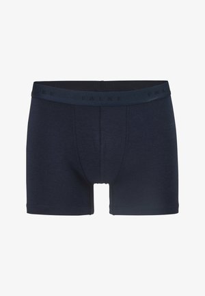 Ciemnoniebieskie slipy wykonane z miękkiego materiału, charakteryzujące się dopasowanym krojem oraz elastycznym pasem w logo FALKE.