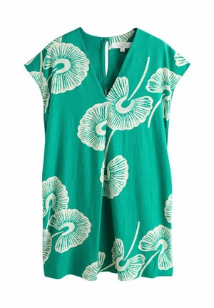 TALL FIT - SHORT SLEEVE V-NECK KAFTAN MINI  - Nappali ruha - green floral