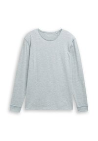 Jasnoszara, długosleeve koszula z miękkiego materiału, z okrągłym dekoltem i delikatną fakturą, z mankietami.