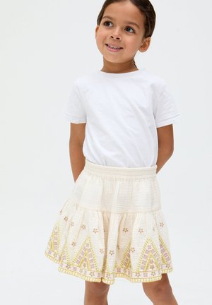 Raffya, RAFFYA ROCK STARANISSE TIERED ALL OVER EMBROIDERED SKIRT - A-Linien-Rock - natural