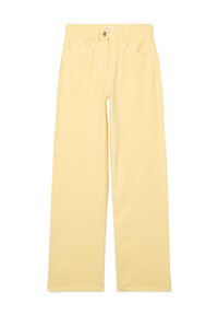 Jeans larges jaunes à taille haute, dotés de cinq poches, de passants de ceinture et d'une quincaillerie en métal argenté, fabriqués en denim de coton.