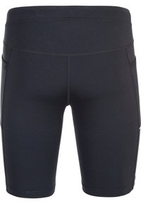 Svarta idrottsshorts tillverkade av stretchigt tyg. Har en åtsittande passform, en bred midja och sidofickor för förvaring. Enkelt mönster, inga mönster.