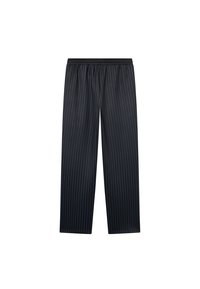 Ναυτικά μπλε παντελόνια με ρίγες φτιαγμένα από ελαφρύ ύφασμα, με μαύρη ελαστική ζώνη και άνετη, φαρδιά εφαρμογή.
