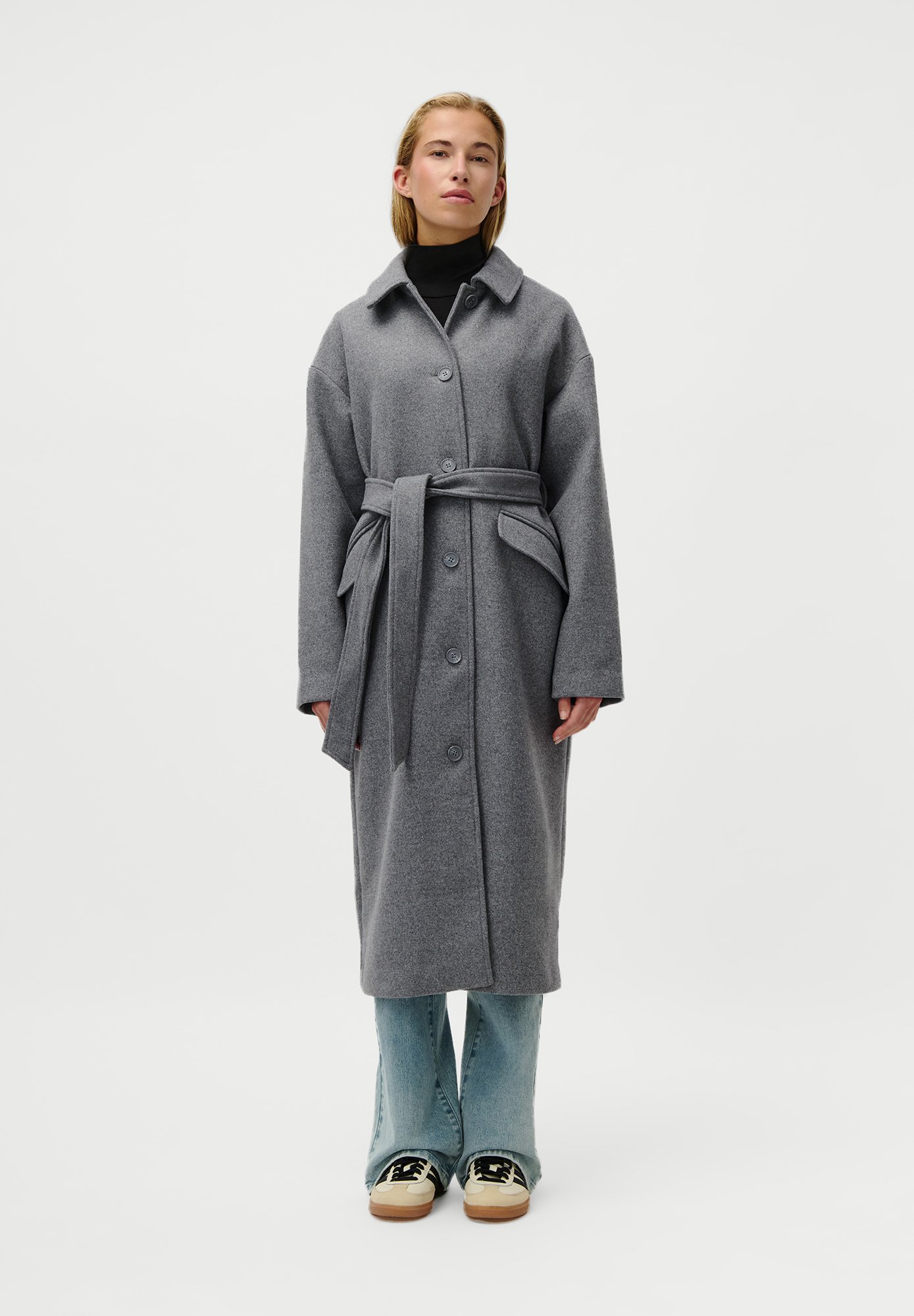 Wollmantel Langer Grauer Mantel Langer Daunenmantel Mit GÃ¼rtel