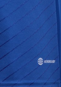 Top atletico blu realizzato in tessuto testurizzato con strisce diagonali e logo "AEROREADY" bianco in basso a destra.