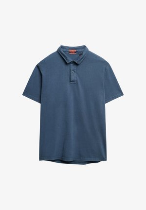Korte mouwen polo shirt in donkerblauw katoen, met een zachte textuur, een kraag met twee knopen en een rechte zoom zonder patronen.