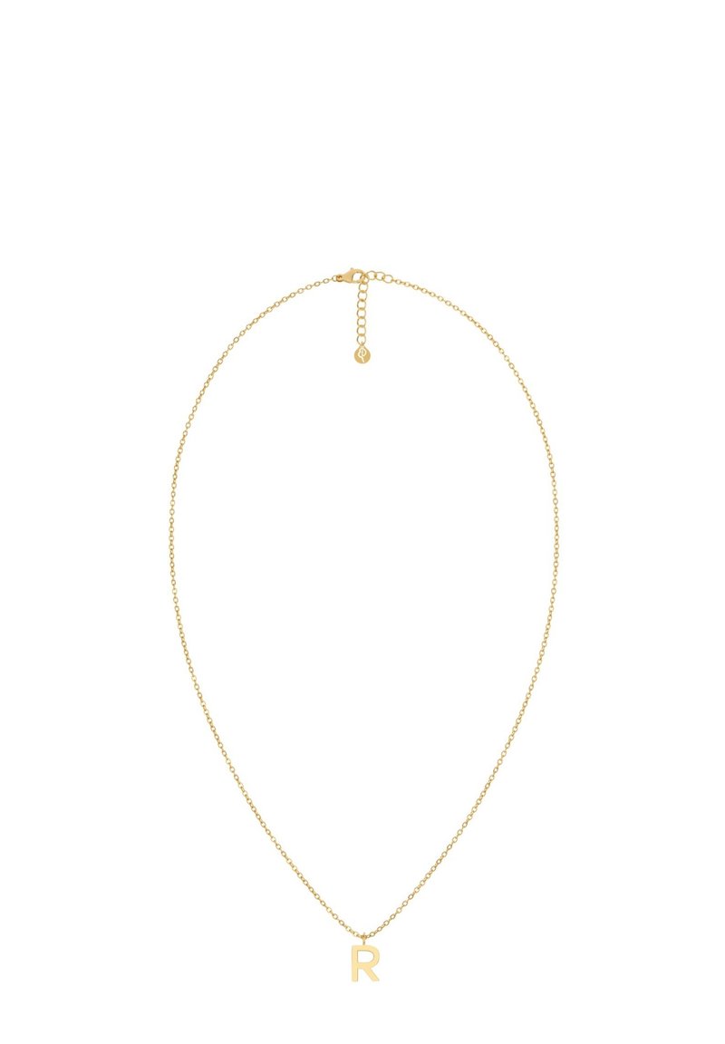 Kuldtooni kaelakee, millel on peen ahel ja silmapaistav „R“ ripats. Reguleeritav pikkus, millel on homaariklamber ja pikendaja.