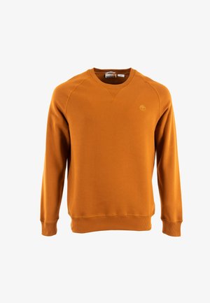 Oranje katoen sweatshirt met lange mouwen, V-hals, geribde manchetten en zoom. Bevat een klein logo op de borst. Soepele textuur.