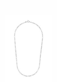 Collar de cadena de plata que presenta eslabones alargados con secciones alternas texturizadas y lisas, terminado con un cierre para un uso seguro.