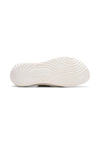 Suela de zapato de goma blanca con patrones de olas y "Clarks" grabado. Textura suave con bordes redondeados y diseño que mejora el agarre.