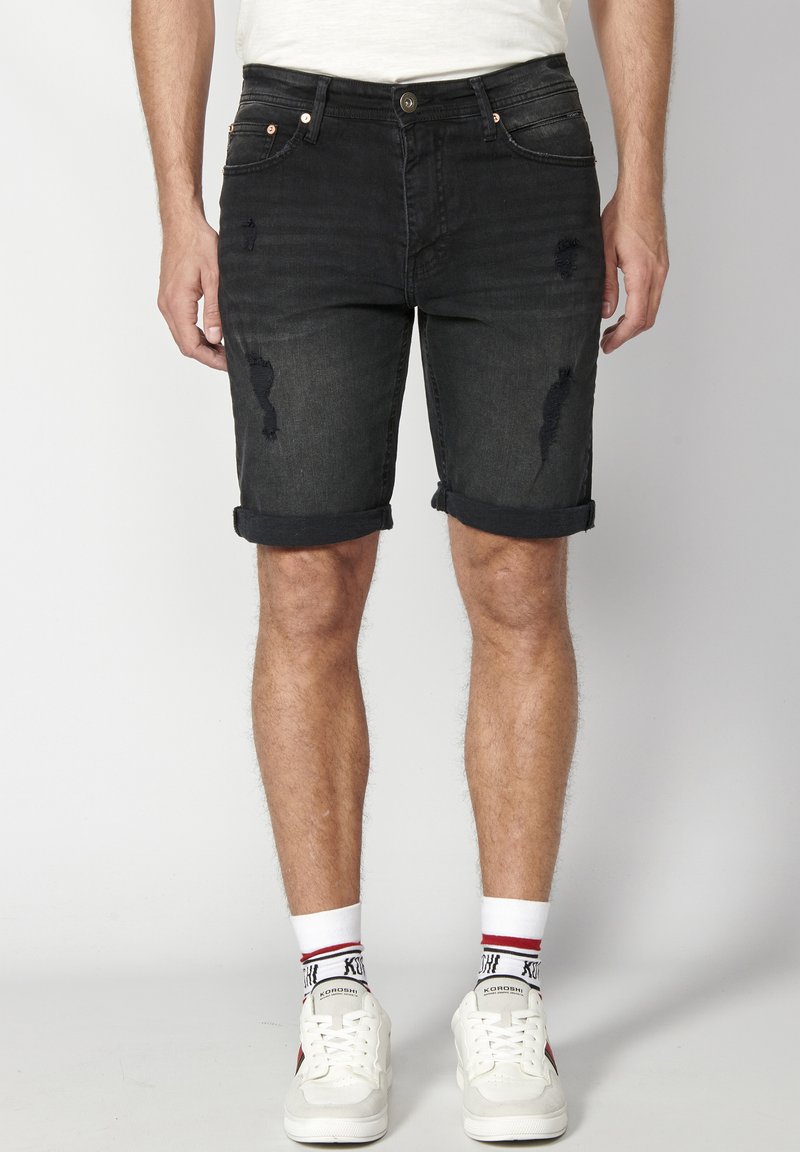 Koroshi BERMUDA COWBOY STRECTH REGULAR FIT  - Kratke hlače od trapera - denim black denim