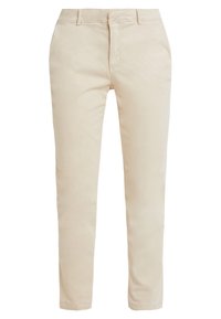 Béžové chinos vyrobené z bavlněné směsi. Slim fit design se zipem, zapínáním na knoflík a standardními kapsami. Hladká textura, minimalistický styl.