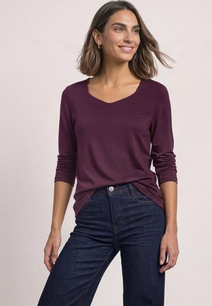 Street One, LONG-SLEEVE TOP WITH SQUARE NECK - T-shirt à manches longues - berry maroon
