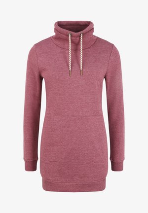 Sarkans puloveris ar kapuci, ar augstu apkakli, aukliņu aizdari, garām piedurknēm un kanguru kabatu. Izgatavots no mīksta, teksturēta auduma.