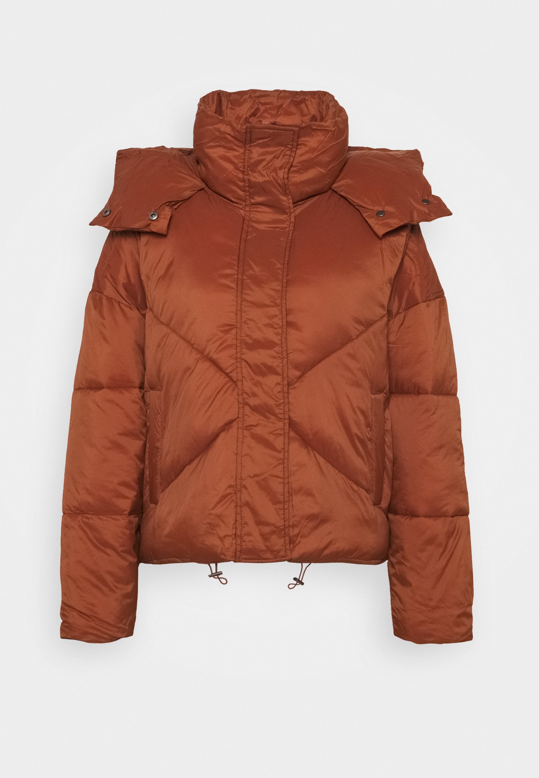 rust coloured puffer jacket
