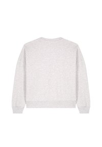 Hellgrauer Langarm-Sweatshirt mit Rundhalsausschnitt, von hinten gezeigt, mit gerippten Bündchen und Saum, einfarbiger Stoff, keine sichtbare Markenkennzeichnung.