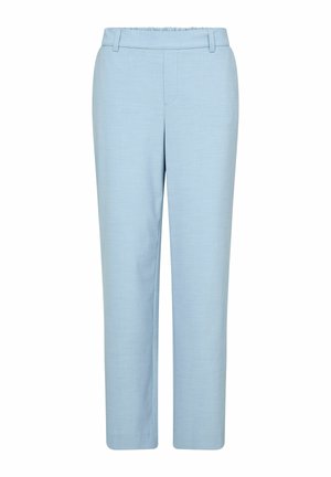 Heledassinised formaalsed püksid vööaasade ja sirge lõikega, valgel taustal eksponeeritud.