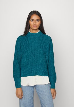 Strikkegenser - teal blue