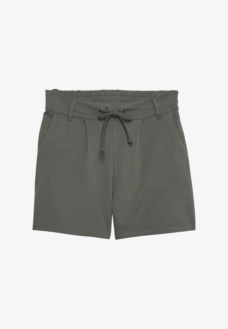 Donkergrijze casual shorts met een elastische tailleband, trekkoord, riemlussen, zijzakken en een relaxte pasvorm.
