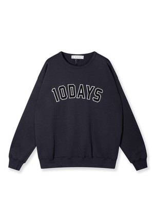 Navy sweatshirt made of cotton, featuring a crew neck, long sleeves, and a front text graphic reading "10DAYS" in white stitching.