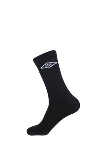 Chaussette en coton noire avec un rebord côtelé, texture lisse et un logo en forme de diamant blanc brodé sur le côté.