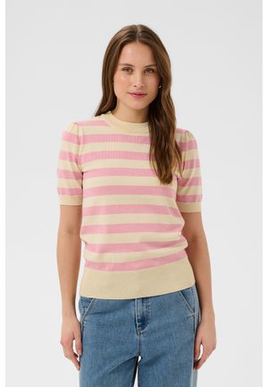 Saint Tropez, MILASZ SHORT SLEEVE BLOCK STRIPE - T-shirts print - cameo pink birch block stripe