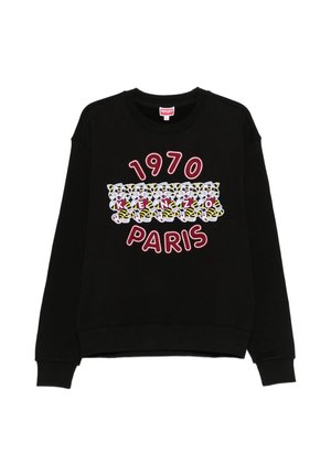 Sort langærmet sweatshirt med broderede tigre og rød tekst med teksten "1970 KENZO PARIS" foran.