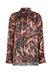 Chemise à manches longues boutonnée avec col, imprimé animalier noir, marron et orange par AllSaints.
