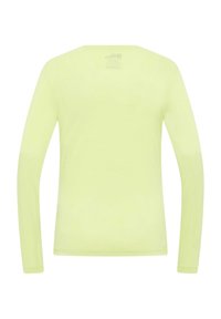 Langärmliges Shirt in fluoreszierendem Gelb mit glatter Textur, Rundhalsausschnitt und taillierter Silhouette. Keine sichtbaren Logos oder Muster.